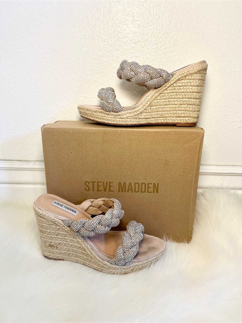 Steve Madden Uzo Sparkling Braided Rhinestone Espadrille Wedges